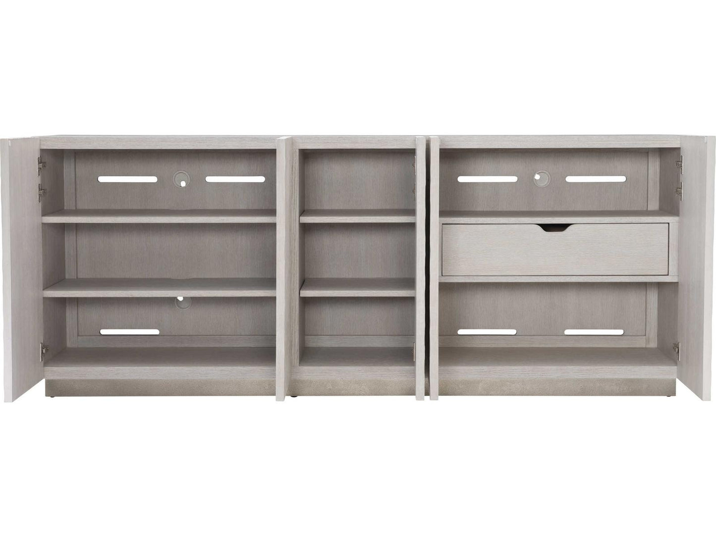 Solaria Entertainment Credenza Weathered Bone Shiny Nickel