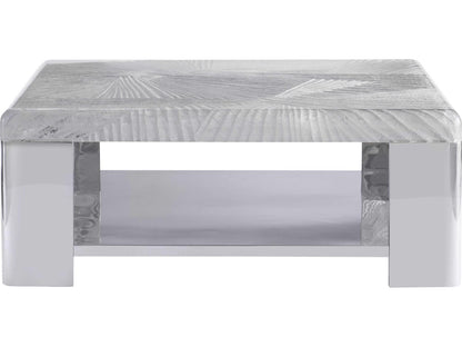 Aura Square Coffee Table with Patterned Acrylic Top and Polished Stainless Steel Frame