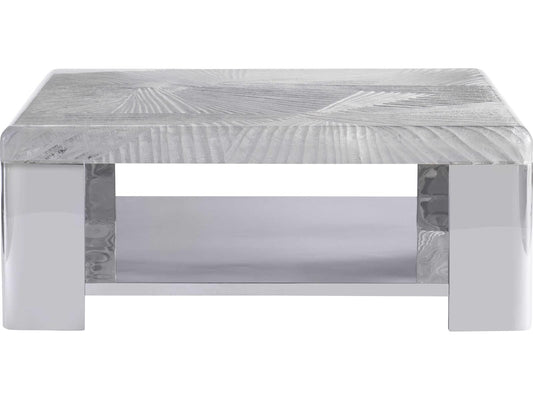 Aura Square Coffee Table with Patterned Acrylic Top and Polished Stainless Steel Frame
