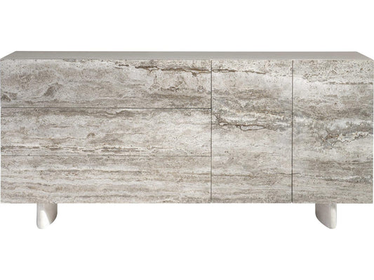 Sereno Walnut Wood and Silver Travertine Modern Buffet