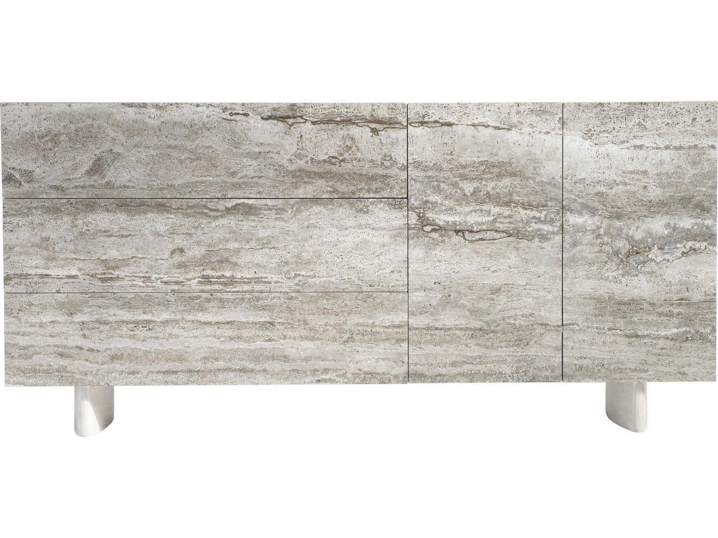 Sereno Walnut Wood and Silver Travertine Modern Buffet