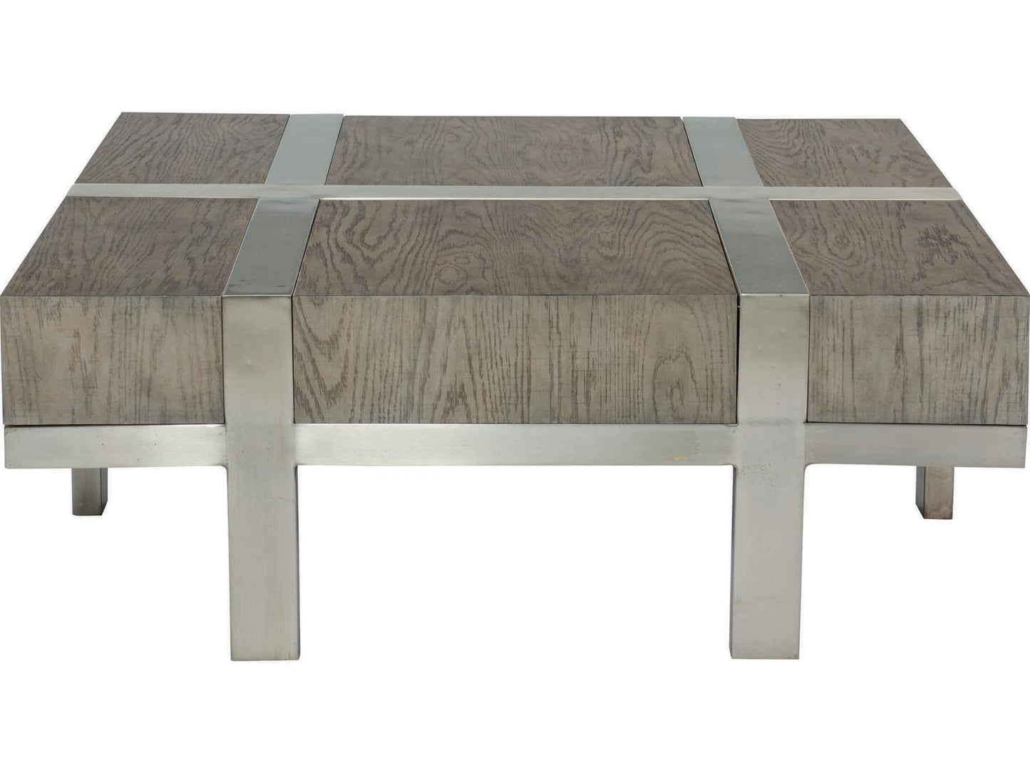 Interiors Leigh Square Cocktail Table in Rustic Gray and Tarnished Nickel