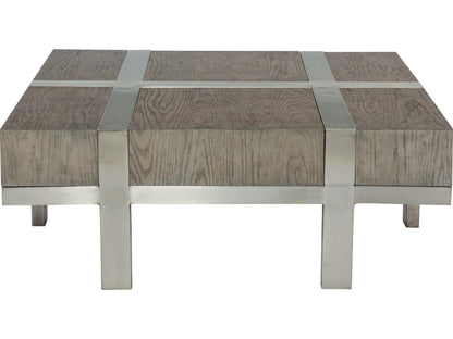 Interiors Leigh Square Cocktail Table in Rustic Gray and Tarnished Nickel