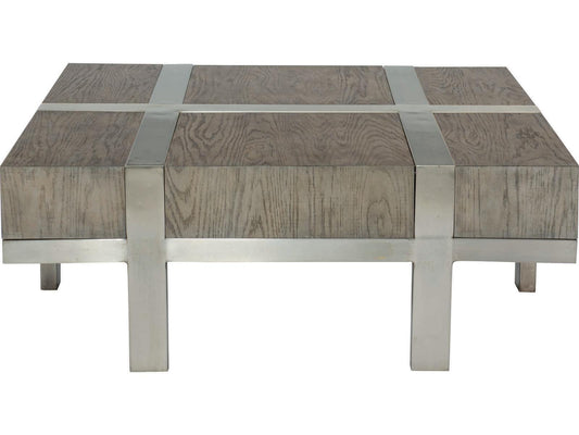 Interiors Leigh Square Cocktail Table in Rustic Gray and Tarnished Nickel