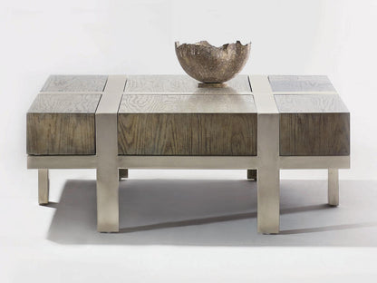 Interiors Leigh Square Cocktail Table in Rustic Gray and Tarnished Nickel
