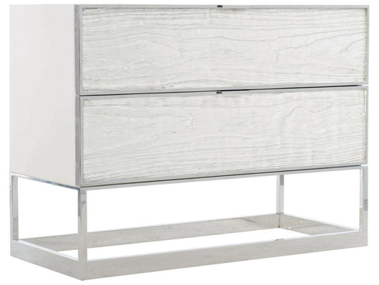 Parkhurst 2-Drawer Nightstand in High Sheen White Lacquer and Stainless Steel