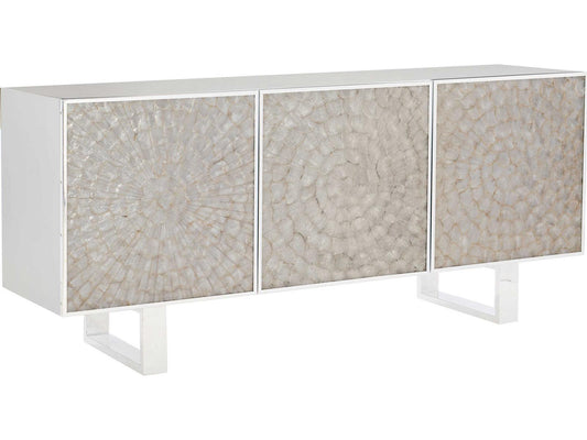 Interiors Helios Entertainment Credenza White Capiz Shell and Polished Stainless Steel