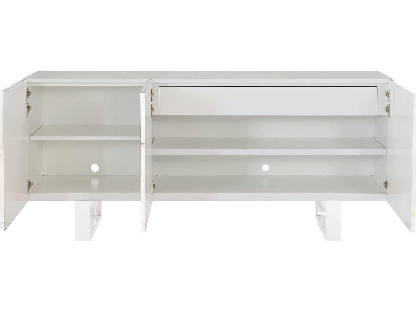 Interiors Helios Entertainment Credenza White Capiz Shell and Polished Stainless Steel
