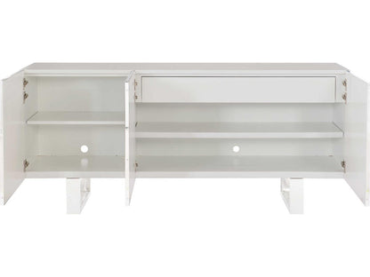 Interiors Helios Entertainment Credenza White Capiz Shell and Polished Stainless Steel