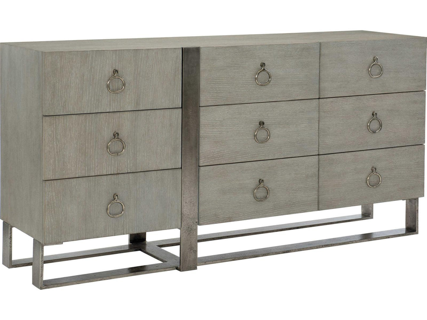 Linea 9-Drawer Dresser in Cerused Greige and Textured Graphite