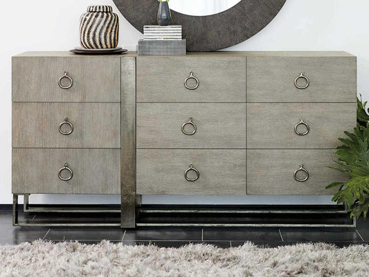 Linea 9-Drawer Dresser in Cerused Greige and Textured Graphite