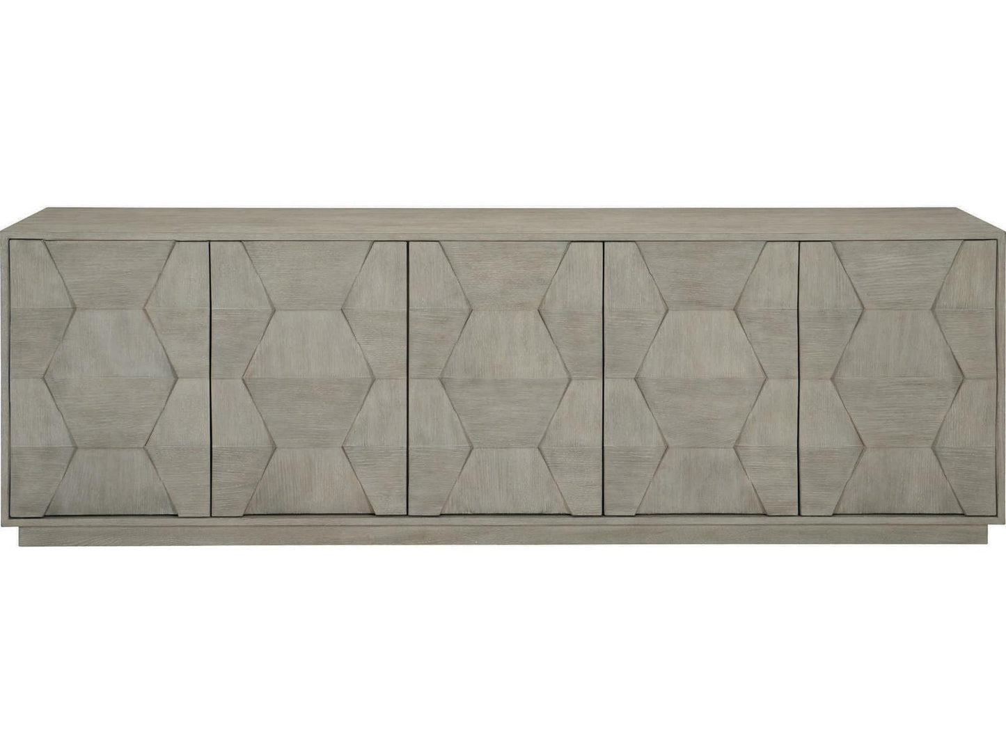 Linea Entertainment Credenza with 5 Push-to-Open Doors in Cerused Greige