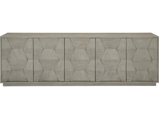 Linea Entertainment Credenza with 5 Push-to-Open Doors in Cerused Greige