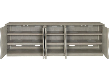 Linea Entertainment Credenza with 5 Push-to-Open Doors in Cerused Greige