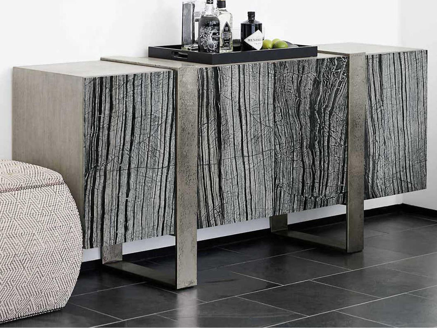 Linea 4-Door Entertainment Sideboard in Black Forest Marble and Graphite