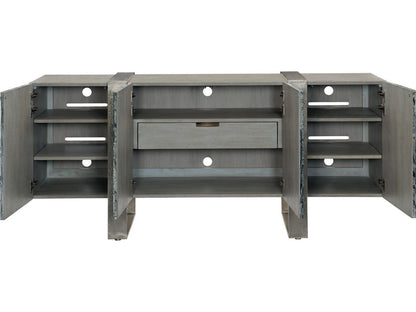 Linea 4-Door Entertainment Sideboard in Black Forest Marble and Graphite
