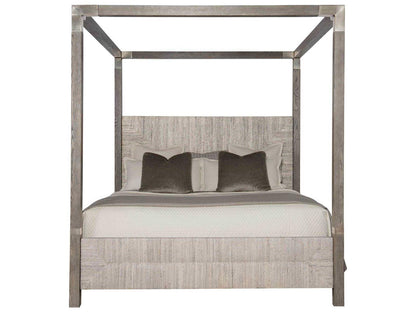 Interiors Palma King Size Canopy Bed with Rustic Gray Oak and Abaca