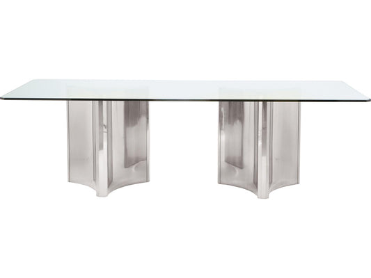 Abbott 100-Inch Rectangle Dining Table in Polished Stainless Steel and Glass