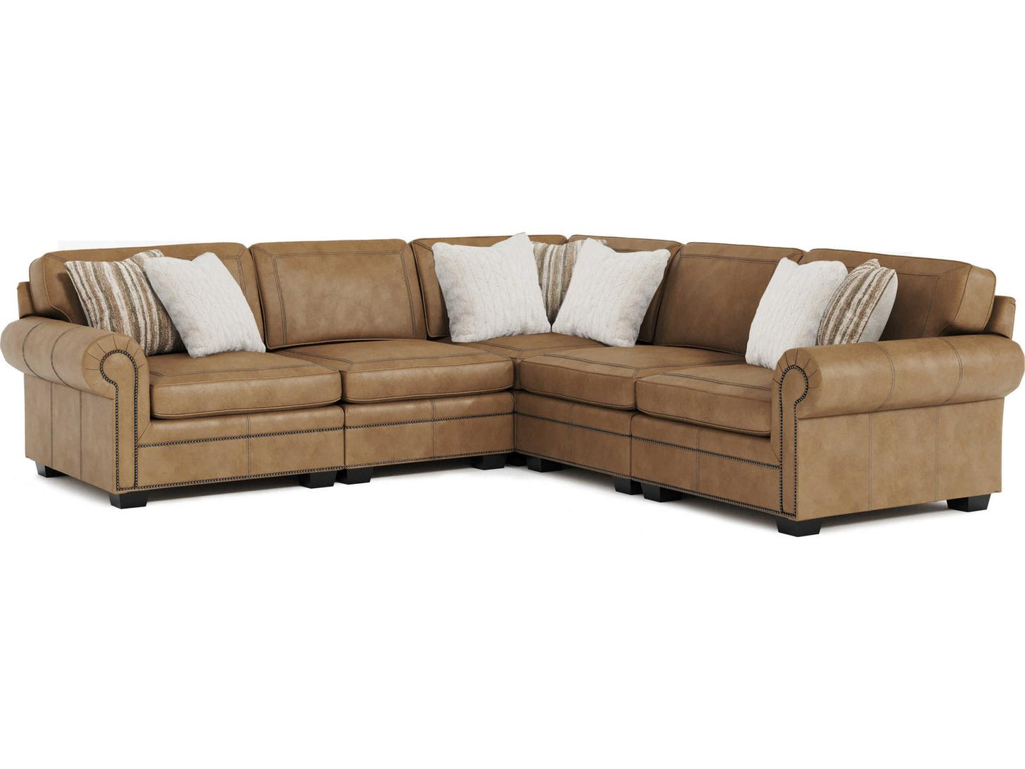 Grandview 5-Piece Modular Leather Sectional Sofa in Brown with Nailhead Trim