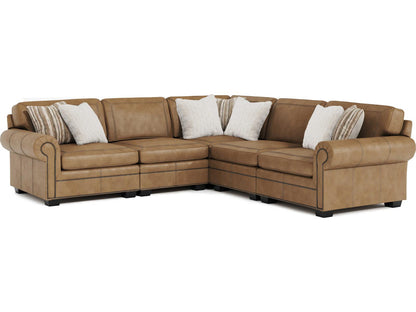 Grandview 5-Piece Modular Leather Sectional Sofa in Brown with Nailhead Trim