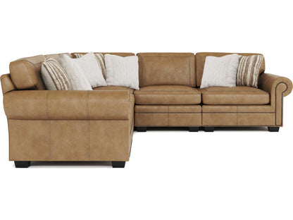 Grandview 5-Piece Modular Leather Sectional Sofa in Brown with Nailhead Trim