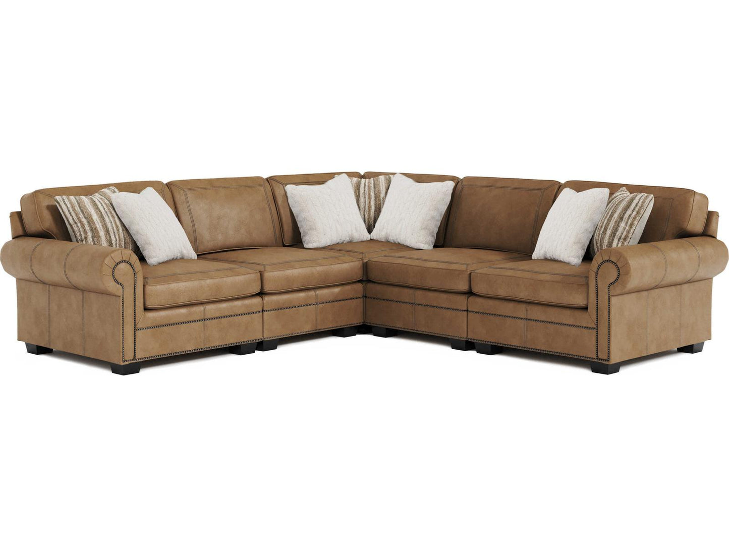 Grandview 5-Piece Modular Leather Sectional Sofa in Brown with Nailhead Trim
