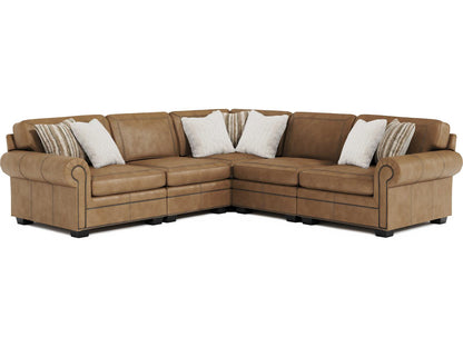 Grandview 5-Piece Modular Leather Sectional Sofa in Brown with Nailhead Trim