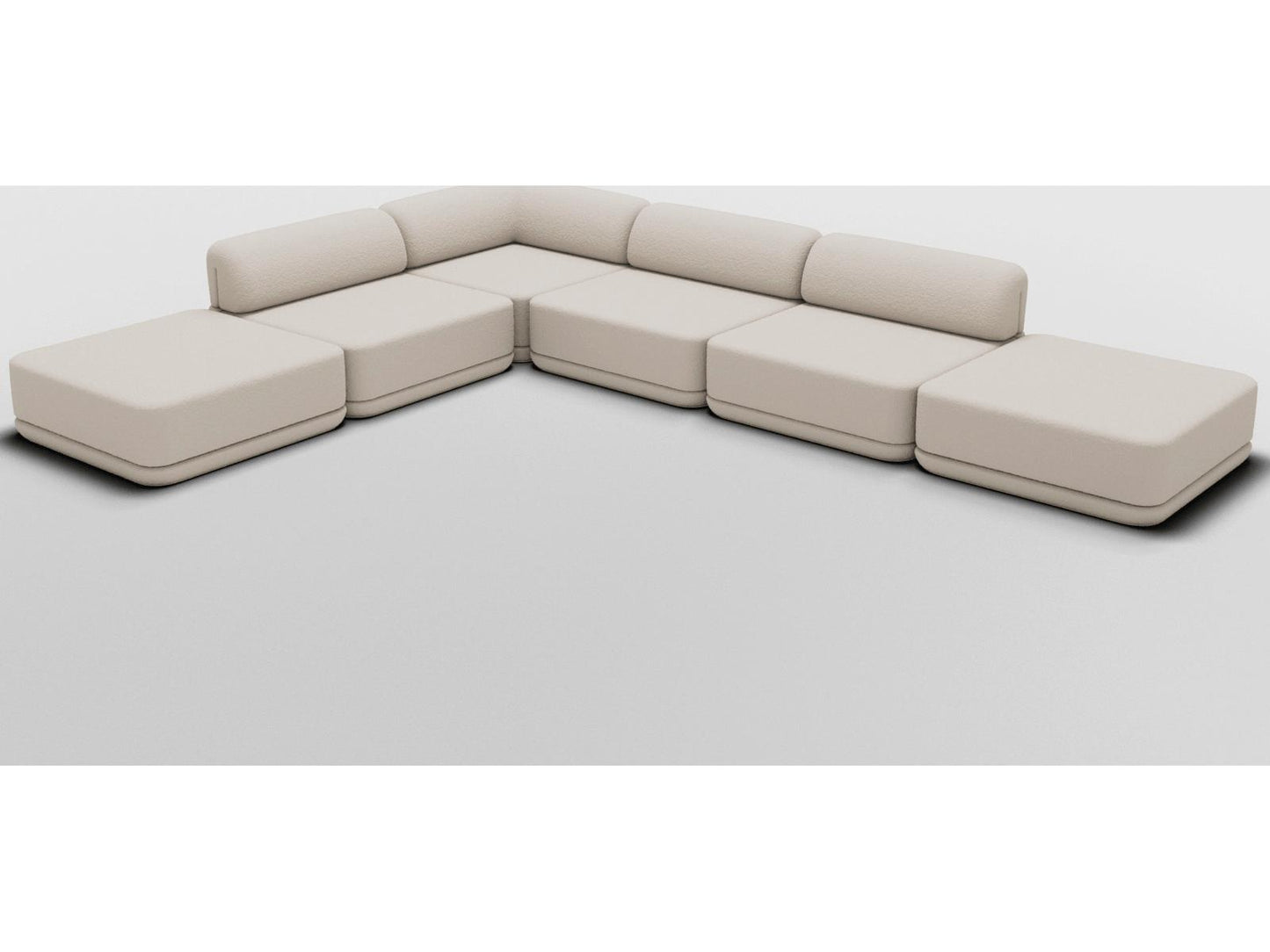 Cube Low Mix Modular Boucle Sectional Sofa in Cream