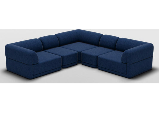The Cube Slim 3-Piece Modular Chenille Sectional Sofa in Navy Blue