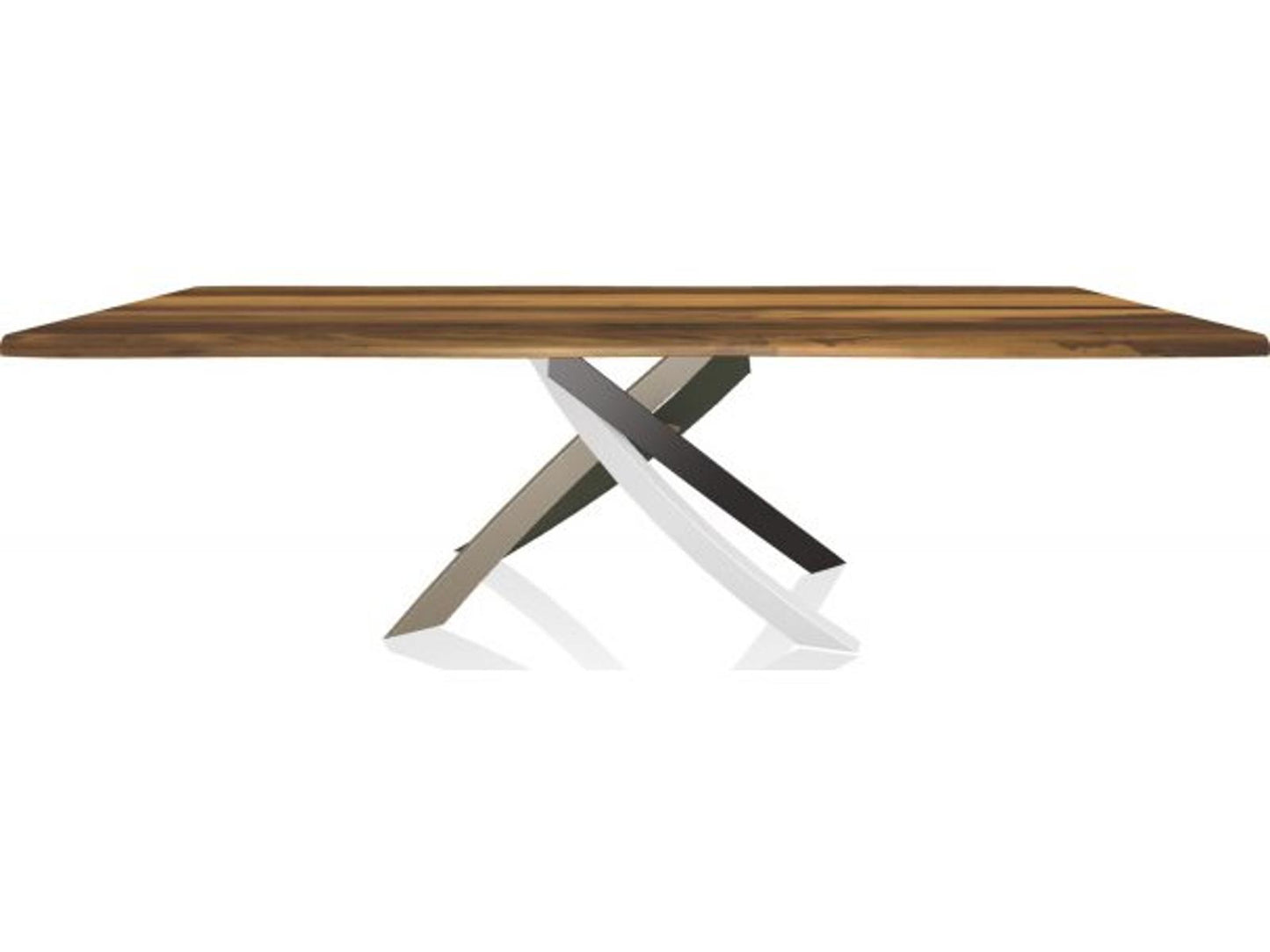 Artistico 98-Inch Rectangular Dining Table with Solid Walnut Wood Top and Multicolor Metal Base
