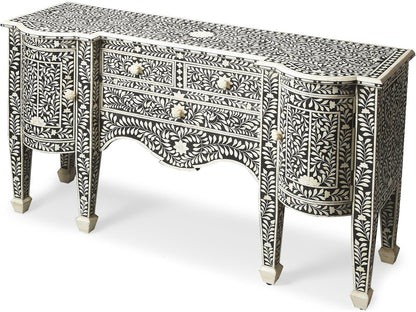 Vivienne Rectangular Bone Inlay Buffet in Black with Three Drawers