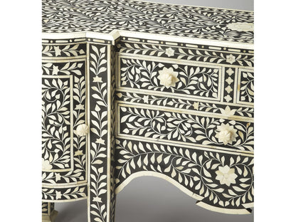 Vivienne Rectangular Bone Inlay Buffet in Black with Three Drawers