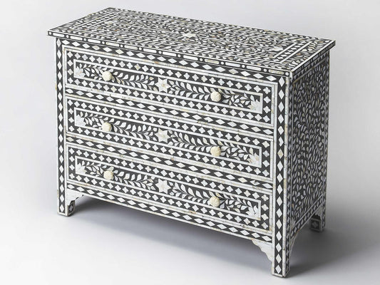 Vivienne 3-Drawer Chest in Black with Mother of Pearl Inlay