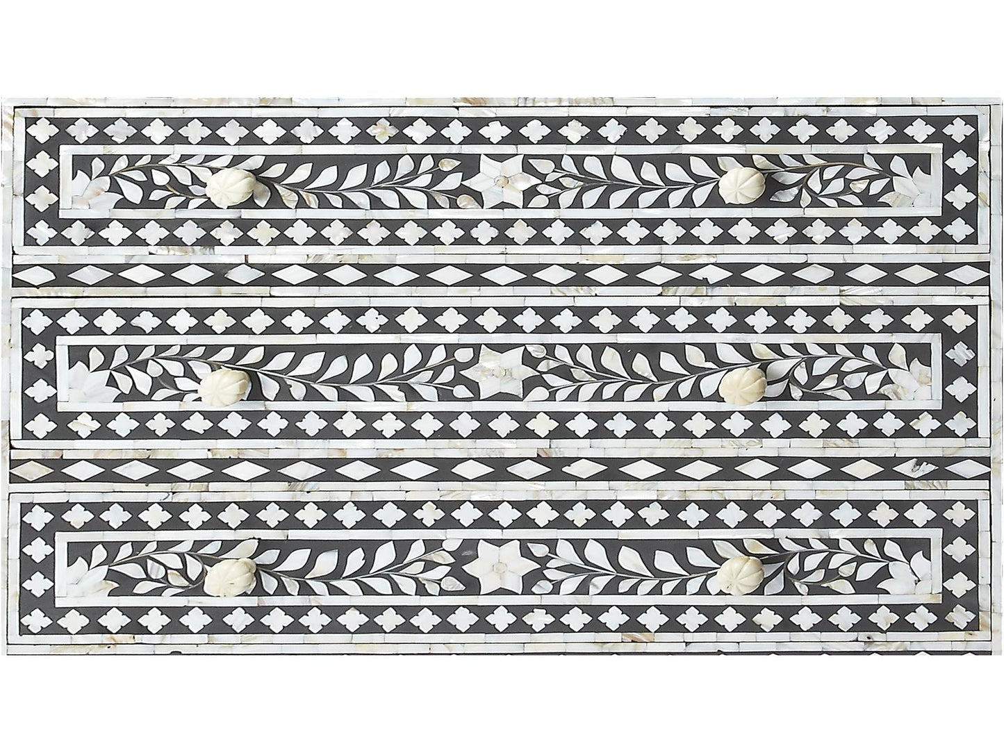 Vivienne 3-Drawer Chest in Black with Mother of Pearl Inlay