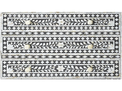 Vivienne 3-Drawer Chest in Black with Mother of Pearl Inlay