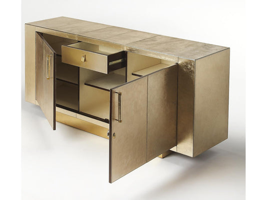 Specialty Francois Buffet Sideboard in Antique Gold Leather and Meranti Wood