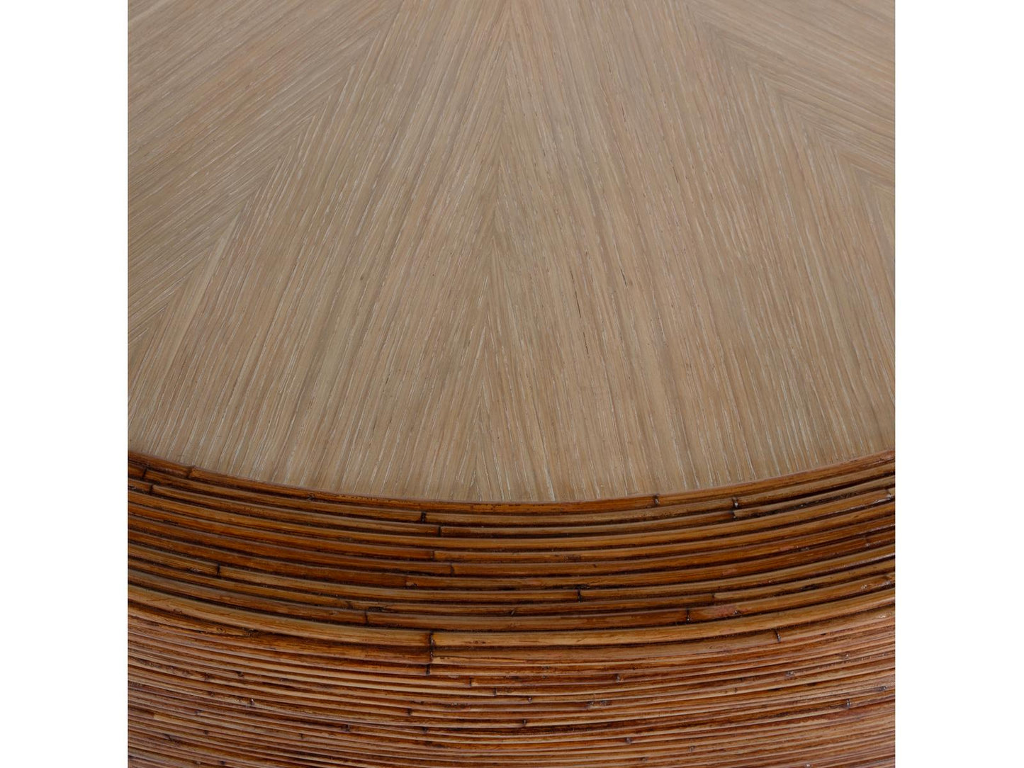 Harding Round Coffee Table in Brown Rattan and Oak Veneer