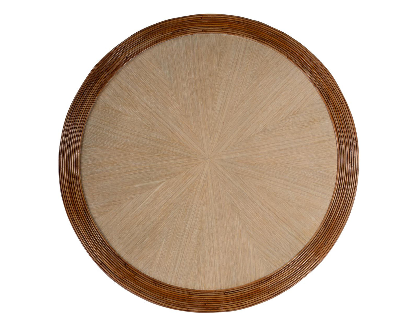 Harding Round Coffee Table in Brown Rattan and Oak Veneer