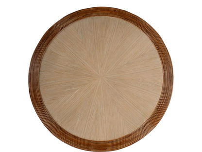 Harding Round Coffee Table in Brown Rattan and Oak Veneer
