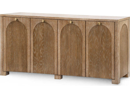 Arcadia 4-Door Cabinet in Soft Glow Oak with Antique Brass Pulls