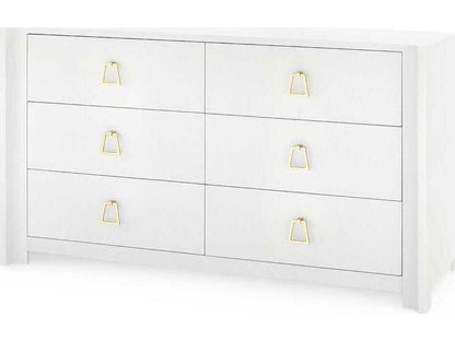 Villa and House Audrey Extra Large 6-Drawer Dresser in Cream with Polished Brass Pulls