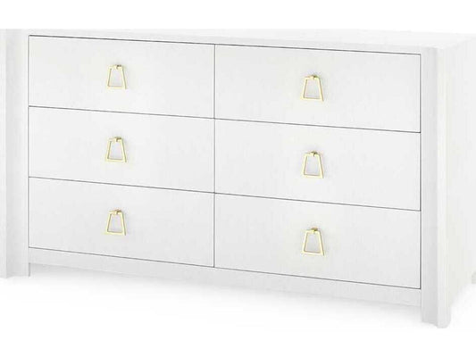 Villa and House Audrey Extra Large 6-Drawer Dresser in Cream with Polished Brass Pulls