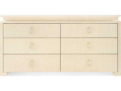 Elina Extra Large 6-Drawer Lacquered Grasscloth Dresser Natural Twill