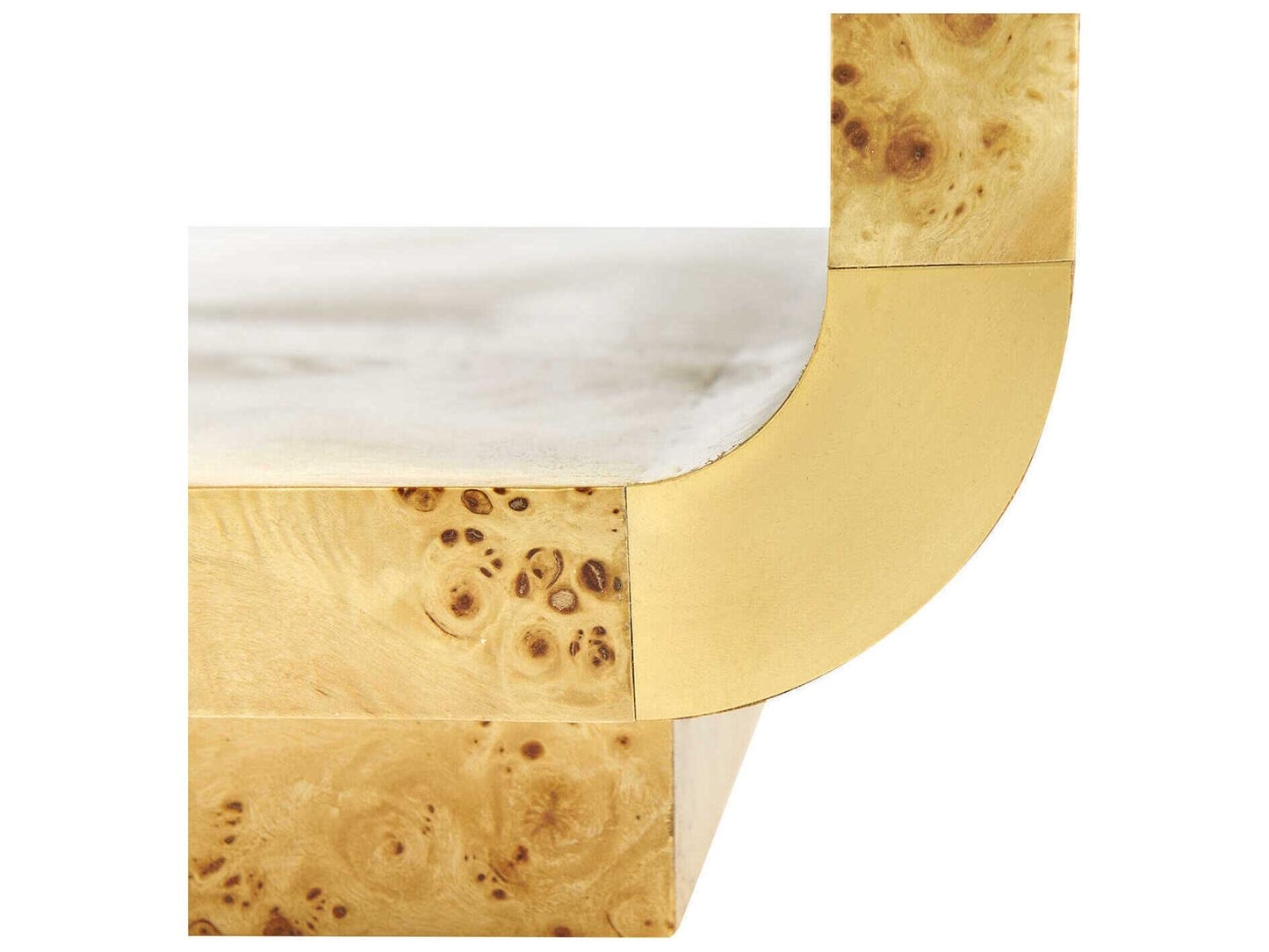 Emil Rectangle Coffee Table in Burl Wood and Brushed Brass