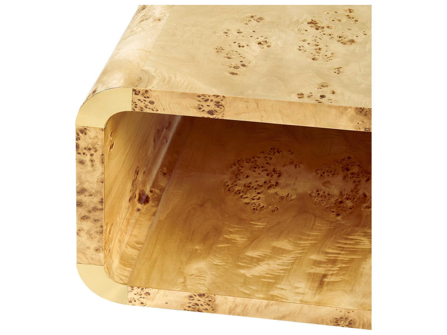 Emil Rectangle Coffee Table in Burl Wood and Brushed Brass