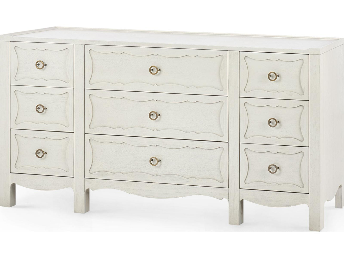 Sara Extra Large 9-Drawer Lacquered Wood Dresser in White