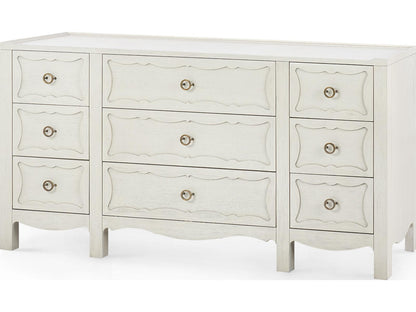 Sara Extra Large 9-Drawer Lacquered Wood Dresser in White