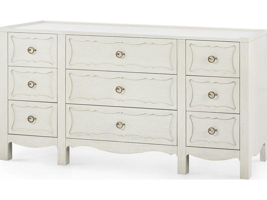 Sara Extra Large 9-Drawer Lacquered Wood Dresser in White