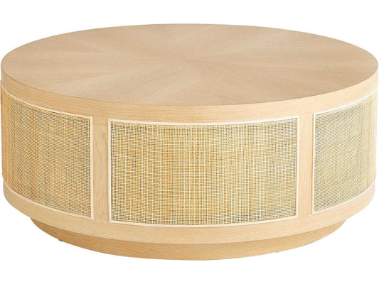 Lamu Round Coffee Table in Natural Oak and Rattan