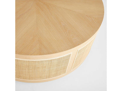 Lamu Round Coffee Table in Natural Oak and Rattan